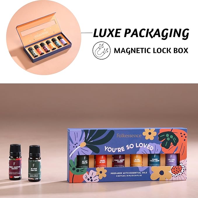 Folkulture Essential Oils for Diffusers | Oil Diffuser Essential Oil Set of 6 Fragrance Oil | Diffusers Oil Scents for Home | Fragrance Oil for Diffusers | Patchouli, Jasmine, Rose - Bloomnest