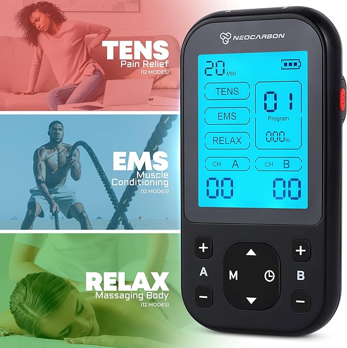 TENS Unit Muscle Stimulator Pro for Back Pain Relief, Shoulder Recovery and Physical Therapy, Electronic EMS Massager Machine with PMS Pulse for Effective Shock Therapy, Black - Bloomnest