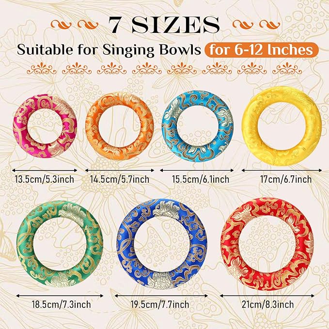 Barydat 7 Pieces Silk Singing Bowl Cushion Set O Ring Cushion Pillow Pad for 6-12 Inch Tibetan Crystal Sound Bowl,7 Sizes - Bloomnest