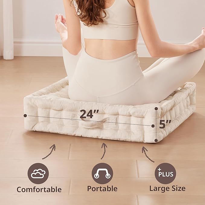 Intelligent Design Azza Large Cushion/Pouf, 24" W x 24" L x 5" H, Square Ivory with Handle