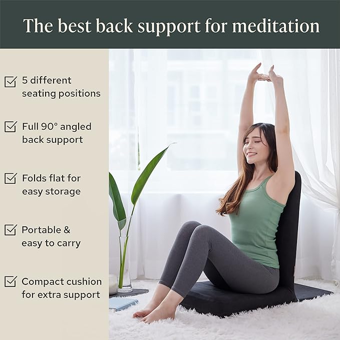 Mindful Modern Folding Pro Meditation Chair - Adjustable Meditation Seat with Back Support and Half Moon Buckwheat Meditation Cushion - Comfortable Mindfulness Living Room Floor Chair - Bloomnest