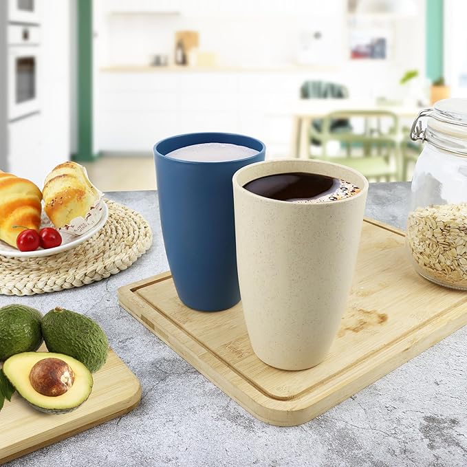 Wheat Straw Cups 20 OZ Large Capacity Set of 6, Unbreakable Drinking Cups Reusable, Alternative to Plastic Cups Reusable, Dishwasher Safe Water Tumblers (Multicolor) - Bloomnest