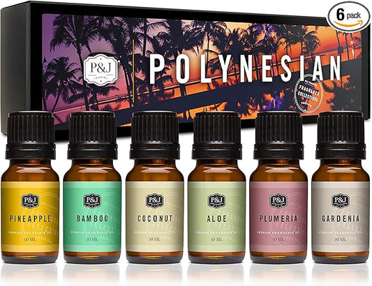 P&J Trading Polynesian Set of Fragrance Oil - Plumeria, Aloe, Pineapple, Bamboo, Gardenia, Coconut Candle Scents for Candle Making, Soap Making, Diffuser Oil Scents - Bloomnest
