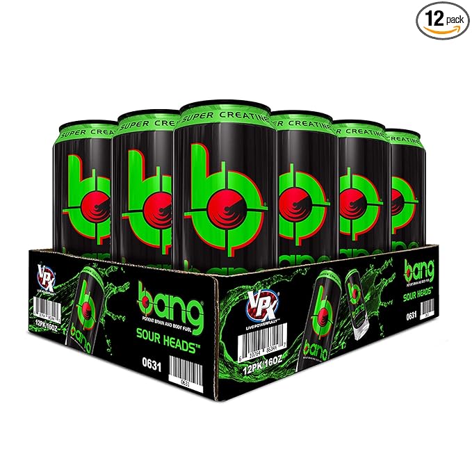 Bang Energy Sour Heads, Sugar-Free Energy Drink, 16-Ounce (Pack of 12) - Bloomnest