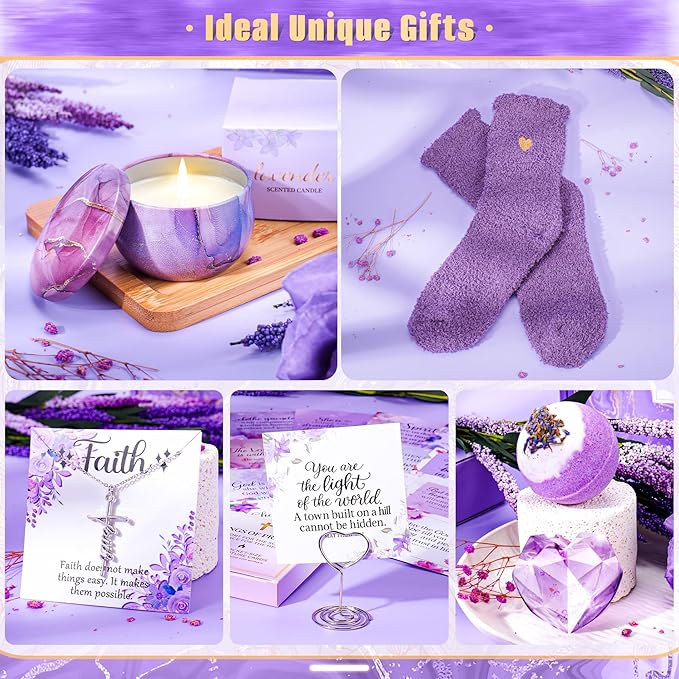 Valentine's Day Gift Christian Gifts For Women Faith - Inspirational Religious Birthday Gifts, Purple Spiritual Baptism Baskets For Mom, Grandma, Wife, Mothers, Friend, Sister,Catholic&Encouragement - Bloomnest