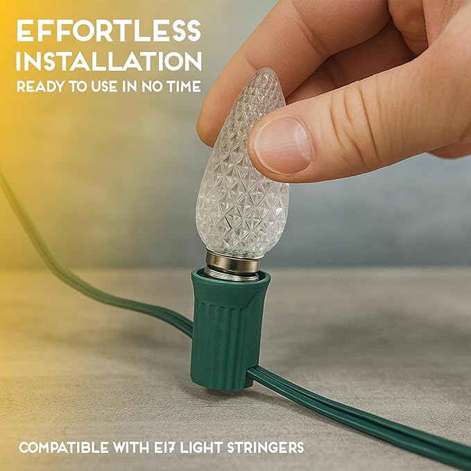 HLO Lighting Set of 25 Yellow C9 Faceted LED Christmas Light Bulbs for Indoor & Outdoor Use | Durable Replacement Bulbs - Bloomnest