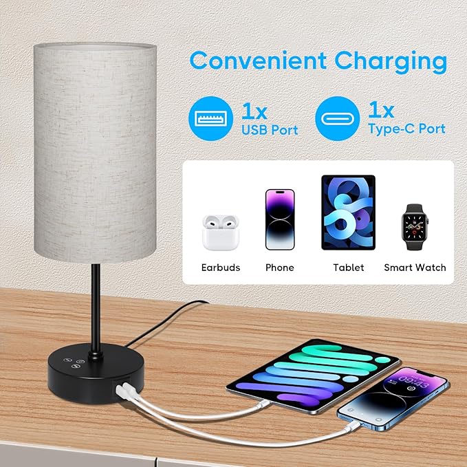 Unicozin 17Inch Table Lamp, 3 CCT 3000K/4500K/6500K & RGB Color Changing, Stepless Dimmable Bedside Lamp for Reading, Ambience Nightstand Light for Home Decor Party, Beige Shade - Bloomnest
