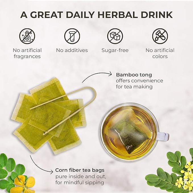 Senna Tea Bags - 55 Count (+5 Tea Bags), 5.29 oz, Bamboo Tong Included, Natural Senna Leaves, Supports Digestive Comfort & Gentle Cleanse, Slightly Bitter Herbal Tea for Daily Wellness - Bloomnest