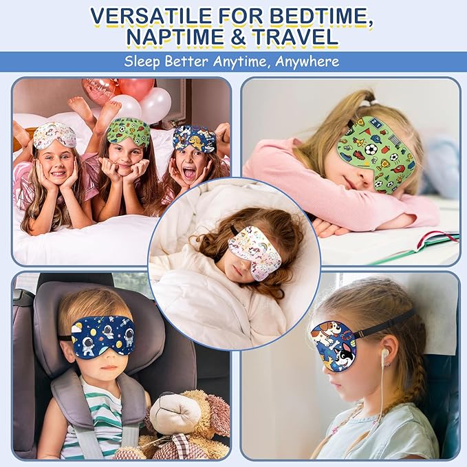 Kids Silk Sleep Mask: 100% Mulberry Silk Eye Mask with Adjustable Strap, Cute Sleeping Blindfold for Boys Girls Teens, Soft & Lightweight Eye Shade for Travel, Nap, Bedtime (Dogs Style) - Bloomnest