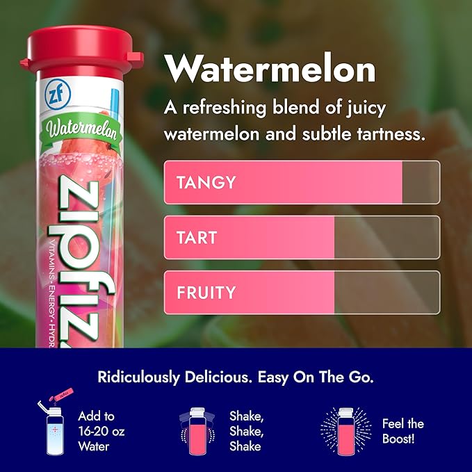 Zipfizz Daily Energy Drink Powder, Watermelon, 20 Pack | 3-in-1 Sustained Energy, Rapid Hydration, and Essential Vitamins | Sugar-Free | Electrolyte Powder | Contains Vitamin B-12 & Antioxidants - Bloomnest