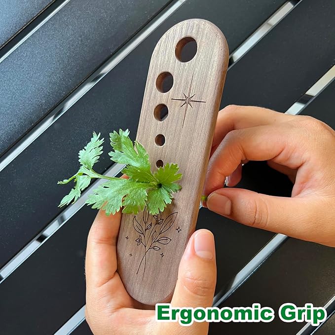 Herb Stripper Vegetable Leaf Herb Stripper Chopper Tool Handmade Wood 7 Hole Sizes Durable & Elegant Kitchen Tool with Storage Case Ideal Gift for Cooks - Black Walnut - Bloomnest