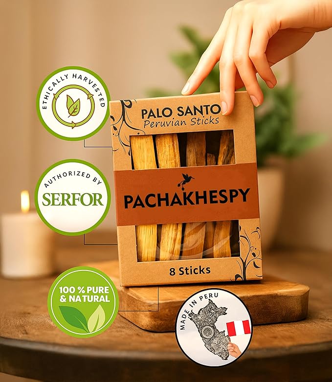 Authentic Premium Palo Santo from Peru 8 Pack of Natural Holy Wood Hand Harvested Smudging Sticks for Home Fragrance Energy Cleansing Meditation Spiritual Rituals Anti Stress Wellness Incense