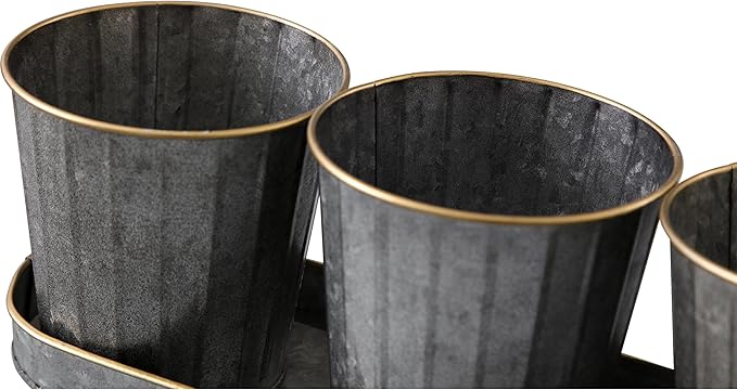 SOFE Metal Herb Pots for Indoor Plants, Window Herb Garden for Kitchen, Galvanized Bucket Planter Set of 3 with Tray, Rustic Flower Pots for Mint, Rosemary, Basil Plant - Bloomnest