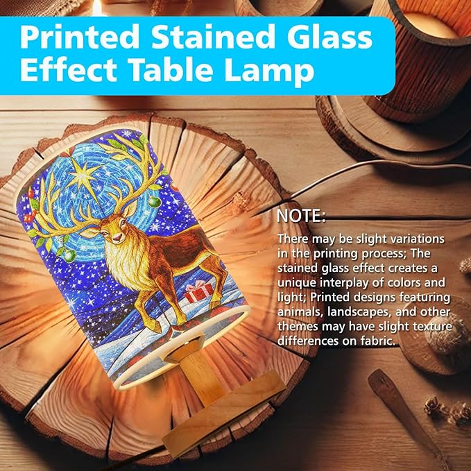 Reindeer Table Lamp LED 3-Color Pressed Bedside for Merry Christmas, Reindeer Shade Christmas Table Lamp with Wood Base for Bedroom Living Room Desk Office - Bloomnest