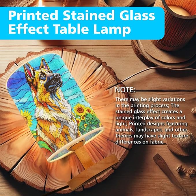 Anatolian Shepherd Table Lamp LED 3-Color Pressed Bedside, Dog Shade Lamp with Wood Base for Bedroom Living Room Desk Office - Bloomnest