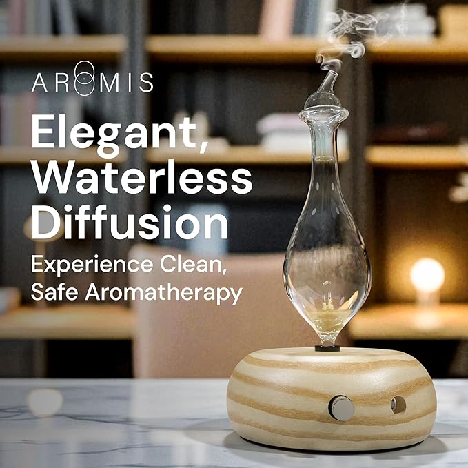 ArOmis Premium Glass Essential Oils Nebulizer - Waterless Diffuser for Aromatherapy - Handmade Oil Diffuser, Wooden Base, No Plastic, No Heat, No Battery, No LEDs - Orbis Lux Merus ArOmis