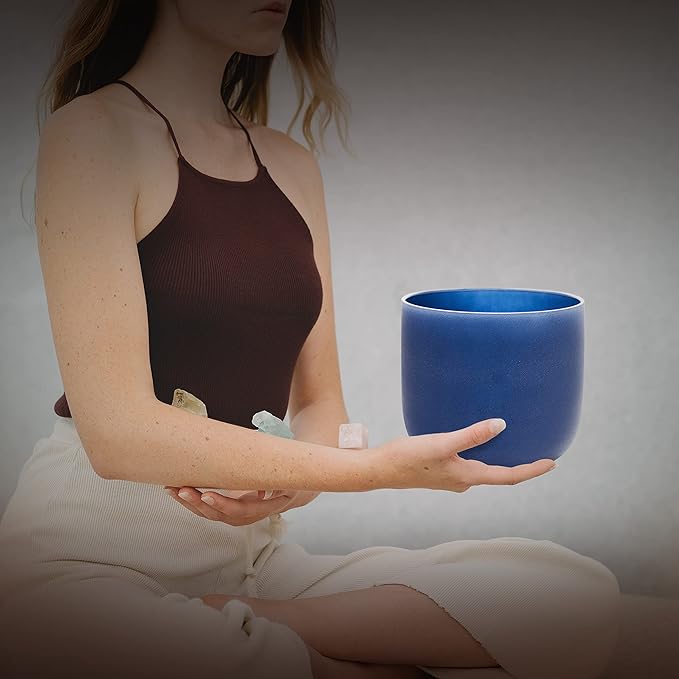 ALIOTH 7" Indigo A Note Crystal Singing Bowl Third Eye Chakra Sound Therapy with Suede Mallet - Bloomnest