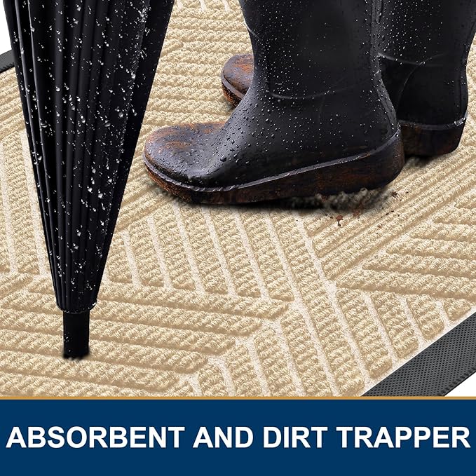Smiry Front Door Mat Outside Entrance, Heavy Duty Sturdy Natural Rubber Doormat, Trap Dirt and Moisture, Easy Clean Low Profile Mats for Indoor Outdoor Entry, Irregular Triangle (59x35, Beige) - Bloomnest