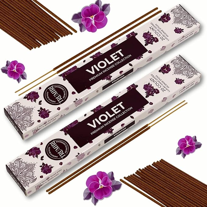 Violet Incense Sticks - Total 120 Insence-Sticks - 6 Packs of 20 Insense - Inciensos - Inscents - Natural Non Toxic Ingredients - Incents - Incence - Inscense - Insents TRUMIRI