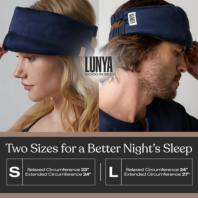 Lunya Weighted Silk Sleep Mask – Mulberry Silk Eye Cover with Cooling Glass Beads, Noise-Reducing Fit, Washable Fabric, and Travel Pouch – Sleeping Mask for Men and Women - Meditative Grey – Small - Bloomnest