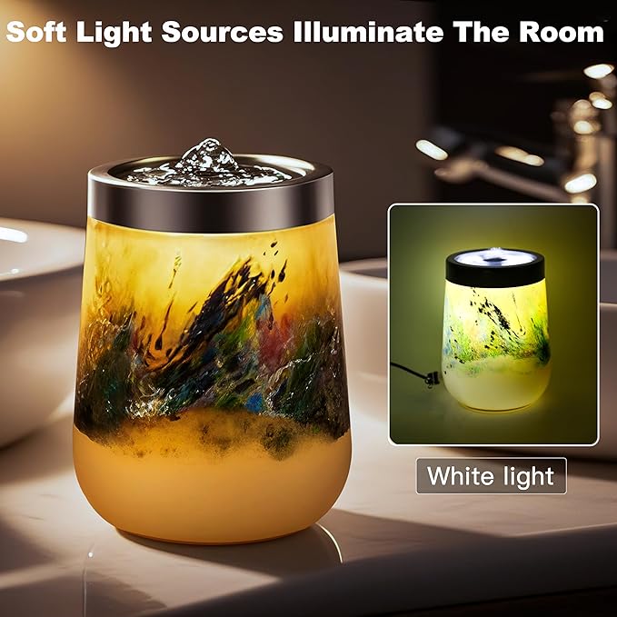 VOREEN Handblown Glass Tabletop Fountain – Yellow Art Glass Water Feature with Gentle Ambient Glow – Optional Aromatherapy for Home, Spa, Office Décor - Bloomnest