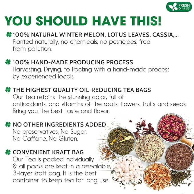 FRESHDRINKUS, 20 Packs of Oil Reducing Tea, Oil Cleansing for Liver, 10 Herbal Ingredients, Traditional Recipe Tea for Liver, 100% Natural, Easy Brewing, Steep Repeatedly - Bloomnest