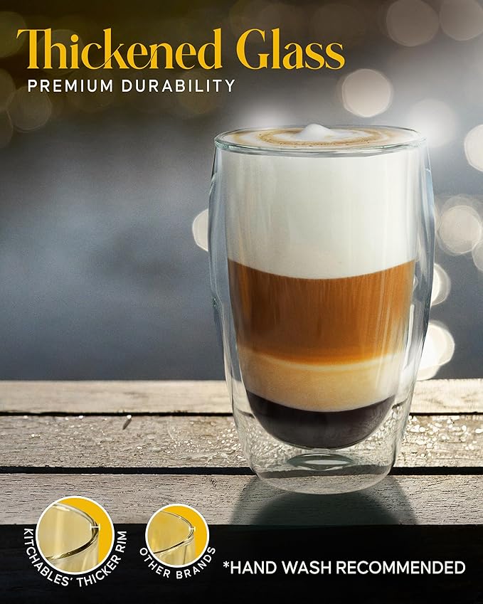 Kitchables Double Walled Glass Coffee Mugs Set of 2, 15oz Insulated Glass Coffee Mugs for Cappuccino, Latte, Tea, Espresso - Latte Cup - Tazas Para Cafe - Bloomnest