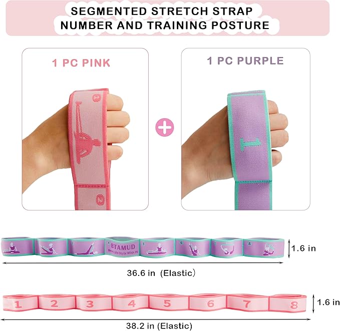 2 PCS Stretch Strap for Kids Dance Elastic Band for Children Gymnastics Stretching Strap Kids Stretching Bands Multi-Loop Adjustable Exercise Bands Stretching Resistance Ballet Bands -8 Loops - Bloomnest