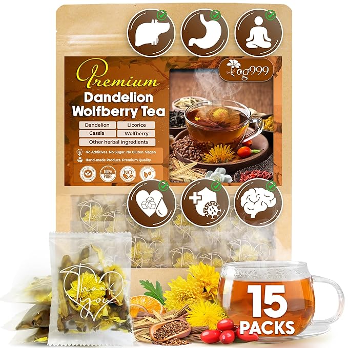 TOG999, Organic Dandelion Wolfberry Tea, 9 Herbal Ingredients, Traditional Recipe Tea for Kidney & Liver, Natural Dandelion, Wolfberry, Gardenia, Cassia Seed, Chrysanthemum, Licorice, Orange Peel - Bloomnest