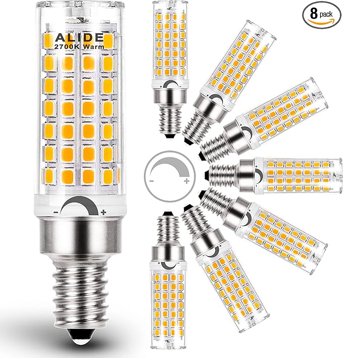 ALIDE E12 60 Watt C7 Dimmable Led Candelabra Bulbs Replacement, Warm White 2700k T6 110V 120V Small Base E12 LED Bulbs 6W for Ceiling Fan Salt Lamp Chandelier Lighting,600lm,8Pack - Bloomnest