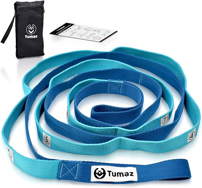 Tumaz Stretching Strap - 10 Loops & Non-Elastic Yoga Strap - The Perfect Home Workout Stretch Strap for Physical Therapy, Yoga, Pilates, Flexibility - [Extra Thick, Durable, Soft] - Bloomnest