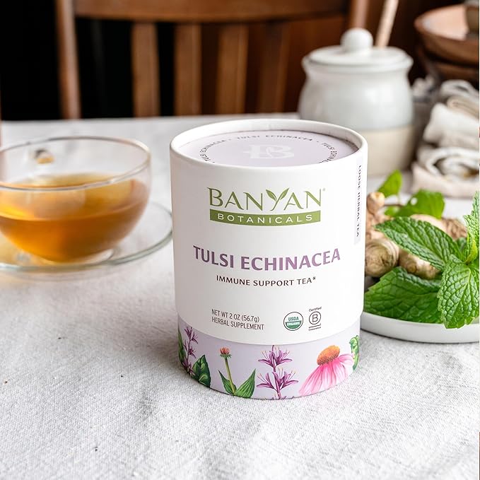 Banyan Botanicals Tulsi Echinacea Tea – Organic Immune Support with Turmeric & Rosehip – Caffeine Free Tea for Healthy Immune Function* – 2 oz. – Non-GMO Sustainably Sourced Herbal Loose Leaf - Bloomnest
