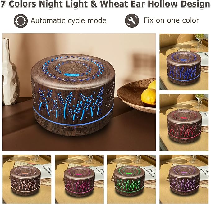 Diffusers for Essential Oils Large Room 600ml,Essential Oil Diffusers for Home with R/C,Cool Mist Humidifier,7 Colors Lights & 3 Mist Mode Waterless Auto Off for Office - Bloomnest