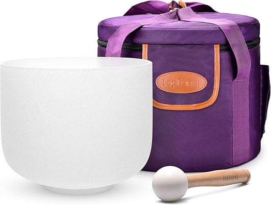 TOPFUND 432Hz B Note Crystal Singing Bowl Crown Chakra 8 inch with Heavy Duty Carrying Case and Suede Mallet - Bloomnest