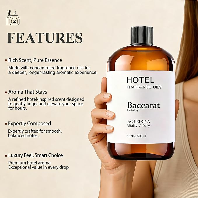 Hotel Collection Diffuser Oil Scent Inspired by The Iconic 5-Star Hotel Baccarat for Waterless Diffuser & Home Scenting Essential Oil for Ultrasonic and Crafting (16.9 Fl Oz (Pack of 1) - Bloomnest