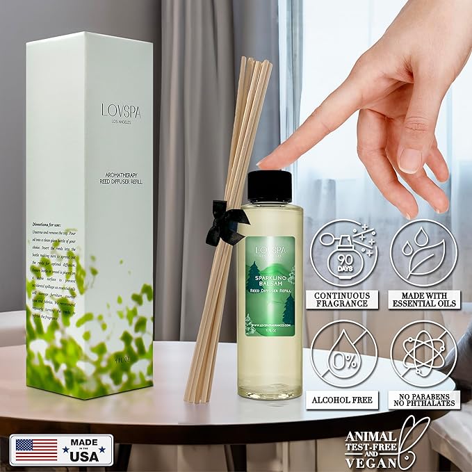 LOVSPA Sparkling Balsam Pine Diffuser Oil - Holiday Essential Oils for Diffuser Refill & Air Freshener Room Spray - Long-Lasting & Natural Home Fragrance, Scented Oil for Diffusers, USA Made, 4oz - Bloomnest