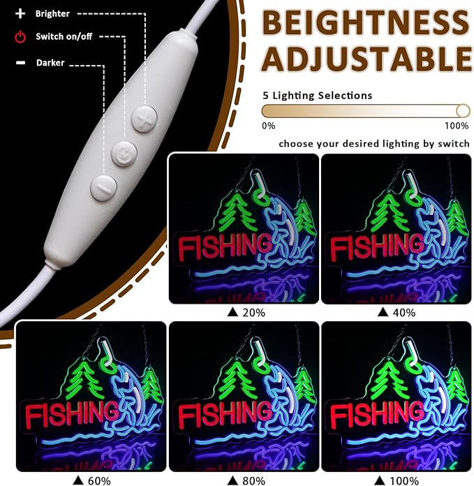 Fishing Neon Sign for Wall Decor, Fish Led Signs for Room, USB Dimmable Neon Lights for Fishing Gear Store Man Cave Bedroom Living Room Game Room Man Cave Party Business Yacht Sign - Bloomnest