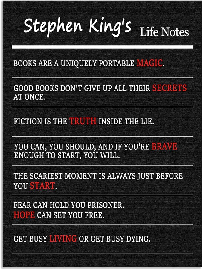 WYJDFART About Book and Life Stephen King's Life Notes Inspirational Posters Motivational Wall Art for Library Bookstore Study Room Bedroom Home School Framed Ready to Hang [30" W X 40" H] - Bloomnest