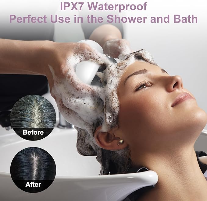 Electric Scalp Massager, Portable Head Stress Relax,IPX7 Waterproof Rechargeable Head Massager Scalp Stress Relax, Body for Deep Cleansing, Relief, Hair Growth (Silver) AIBOKEE