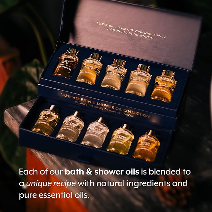 Aromatherapy Associates Essential Oil Blends – Luxury Body and Shower Oils for Dry Skin and Daily Aromatherapy, 10-Pack (0.30 fl oz Each) in Decorative Gift Box - Bloomnest