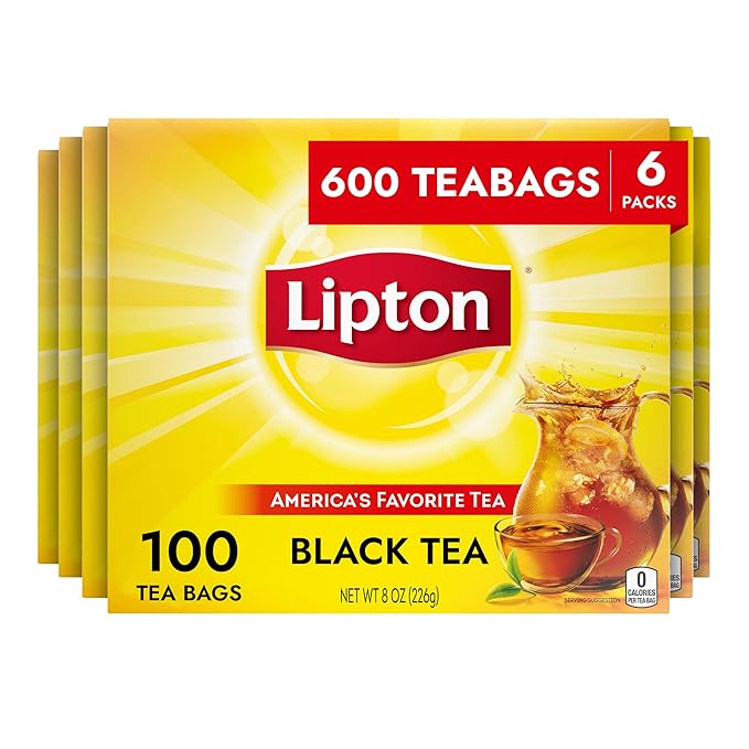 Lipton Black Tea Bags, Hot or Iced, Black tea with Caffeine, 600 Total Bags (100ct - Pack of 6) - Bloomnest