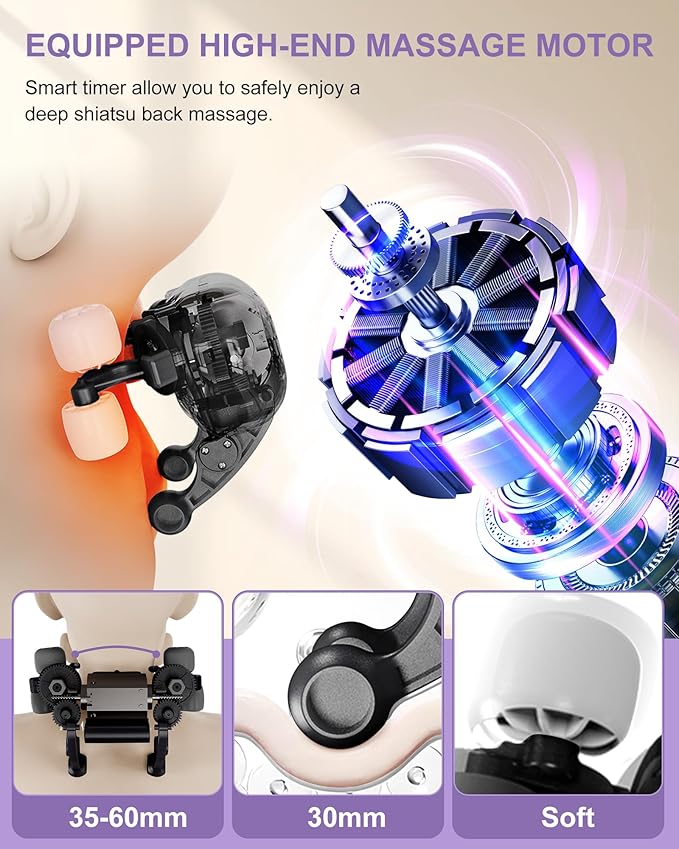 Shiatsu Neck Massager with Heat, Electric Deep Tissue Kneading Massage Pillow with 10-Minute Timer for Full Body Muscle Pain Relief, Cordless Portable Cervical Traction Device (Black)