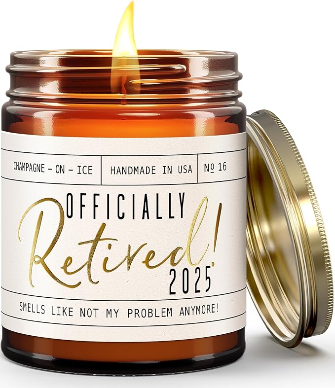 Retirement Gift for Woman - 'Officially Retired 2025' Candle, w/Champagne on Ice I Happy Retirement Gifts for Women 2025 I Retired Gifts for Women I 50Hr Burn, Made in USA - Bloomnest