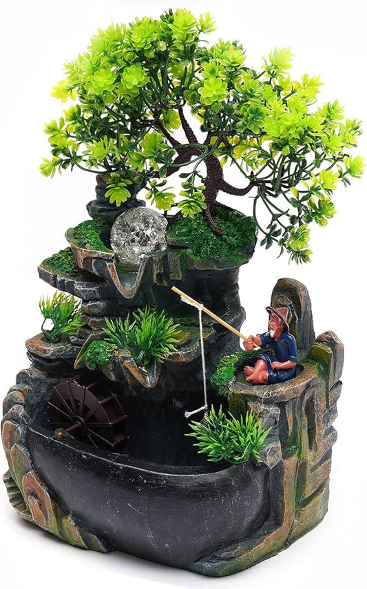 11.81" Tabletop Waterfall Bonsai Desktop Rockery Fountain Indoor Mini Rockery Water Fountain with Automatic Pump and LED Light, Home Office Bedroom Humidifier Desk Decorate - Bloomnest