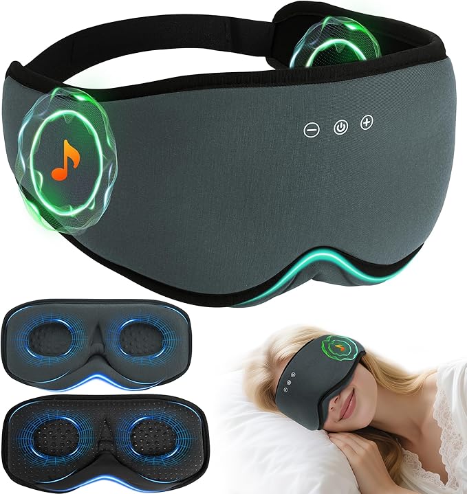 LC-dolida Bamboo Cotton Bluetooth Sleep Mask, 2 in 1 3D Soft Sleep Mask with Sleep Headphones, Sleep Eye Mask with Timming Setting, Blackout Sleeping Mask for Side Sleepers, Women Men, Grey - Bloomnest