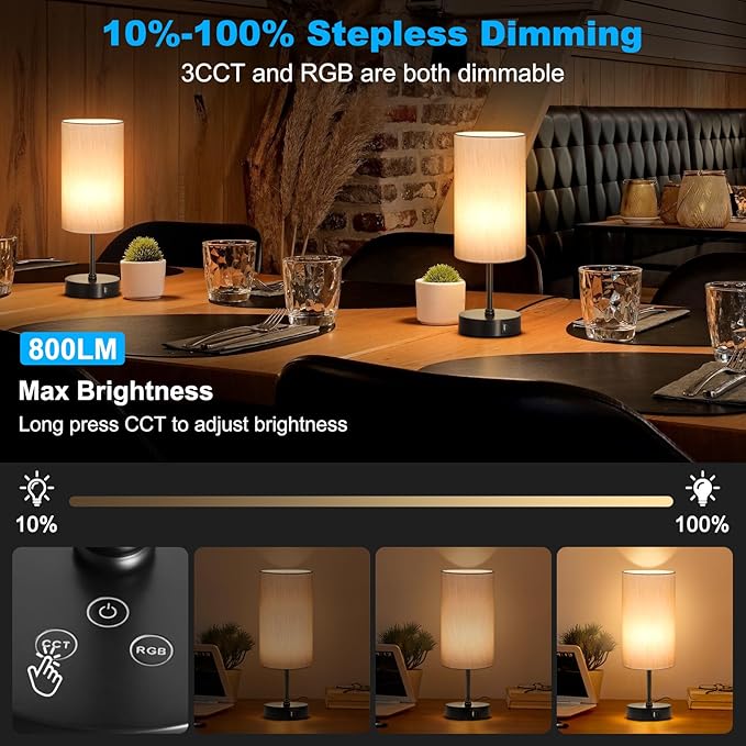 Unicozin Small Table Lamp, 7 RGB & 3 CCT 3000K/4500K/6500K, Stepless Dimmable Bedside Lamp with Grey Shade, Touch Control Ambience Nightstand Light for Living Room Dorm Home Decor Party - Bloomnest