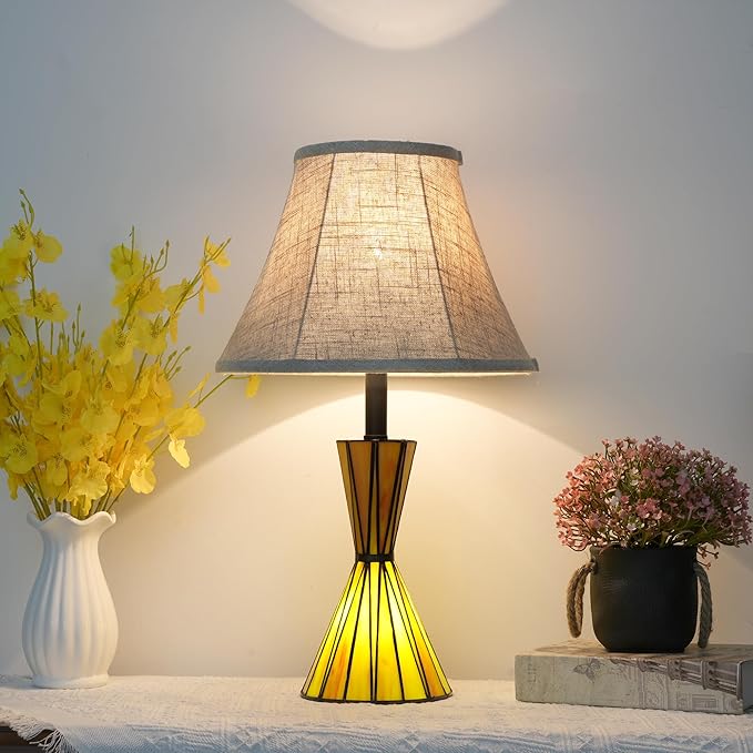 Stained Glass Table Lamps for Living Room 3-Way Dimmable Bedside Desk Lamps with 12 inches White Shade for Living Room Home Office - 2 LED Bulbs Included - Bloomnest