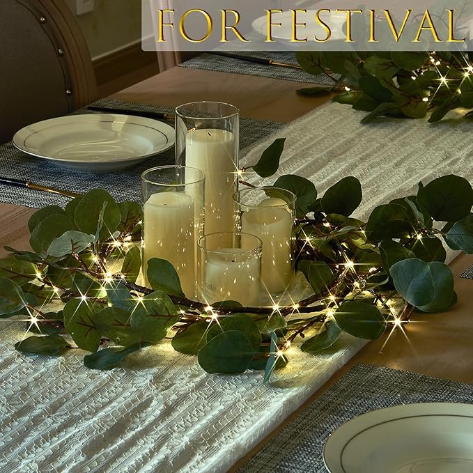 Birchlitland Decorative Garland Lights 6FT 96 LED Fairy Lights, Lighted Eucalyptus Twig Garlands with Timer Battery Operated for Bedroom Stairs Party and Holiday Decor Indoor Outdoor - Bloomnest