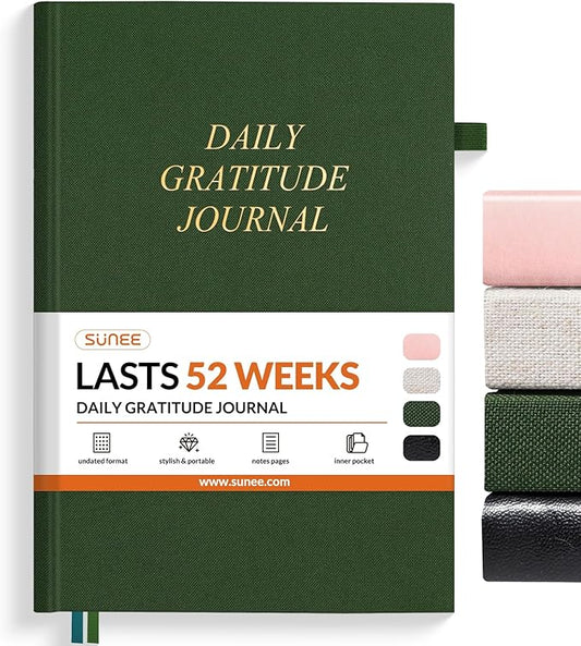 SUNEE Daily Gratitude Journal – 52 Weeks Simple 5 Minute Journal for Daily Reflection, Build Positivity and Mindfulness, Undated Minimalist Planner for Women & Men (Deep Green)