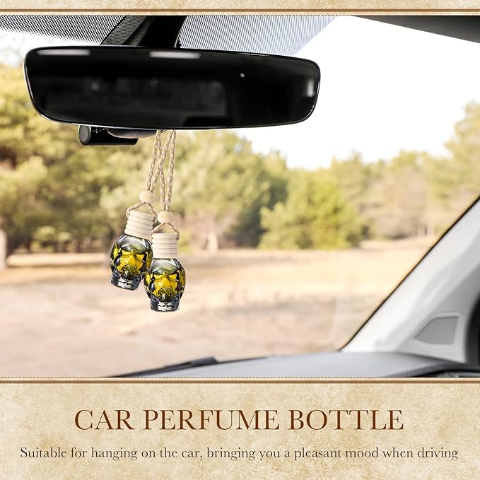 50 Pcs Hanging Car Air Freshener Black Car Diffuser Bottles Empty Glass Perfume Bottles Air Freshener Diffuser Pendant for Essential Oils Fragrance Aromatherapy Ornament (Skeleton) - Bloomnest